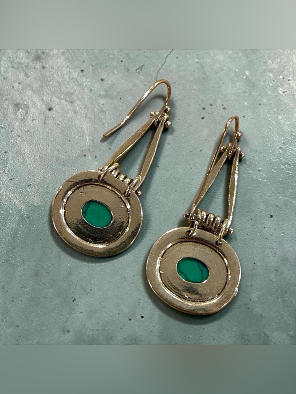 Stone, Copper, Silver Tone Drop Earrings - Picture 3 of 4